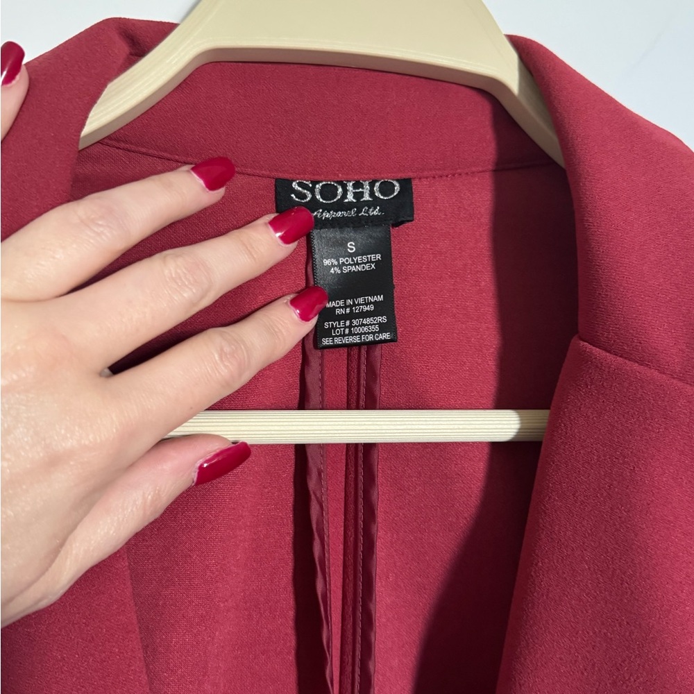 SOHO Women's Berry Wine Red Blazer Cranberry Color Jacket - Picture 6 of 6